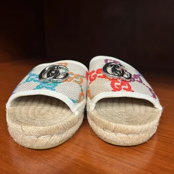 Gucci multi color espadrille slide sandals 36 - Picture 4 of 9